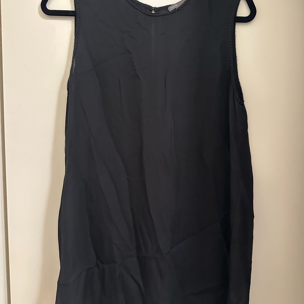 Vince Black Beaded V-Neck Top with cowl back